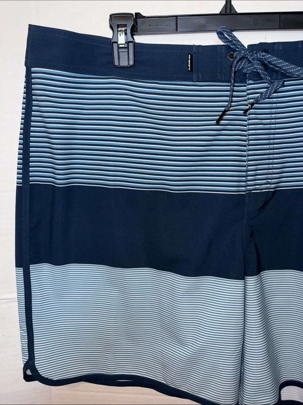 Quiksilver Men’s Navy and Light Blue Striped Boardshorts